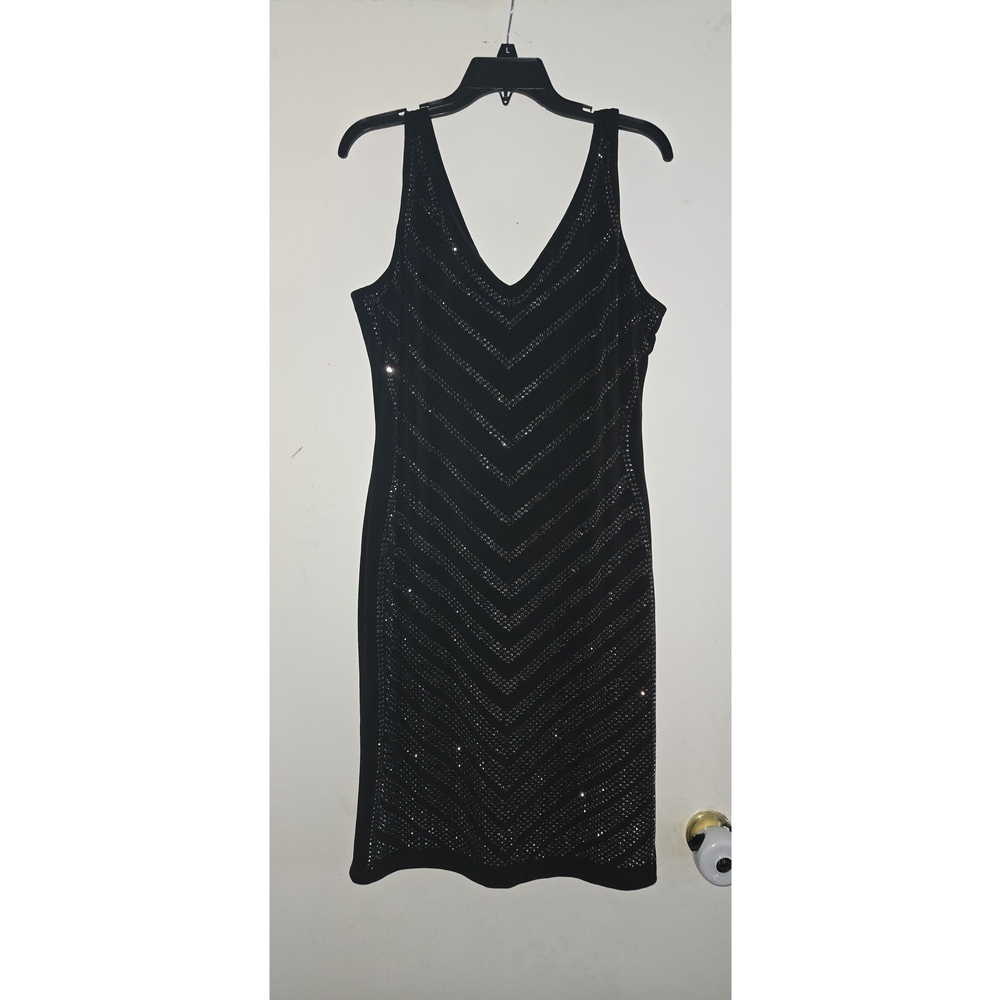 Black Sequin V-Neck Sleeveless Dress
